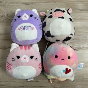 Squishmallow Lot Of 4 Colin Cow, Janet Jellyfish, Paulita Cat, & Tabitha Cat